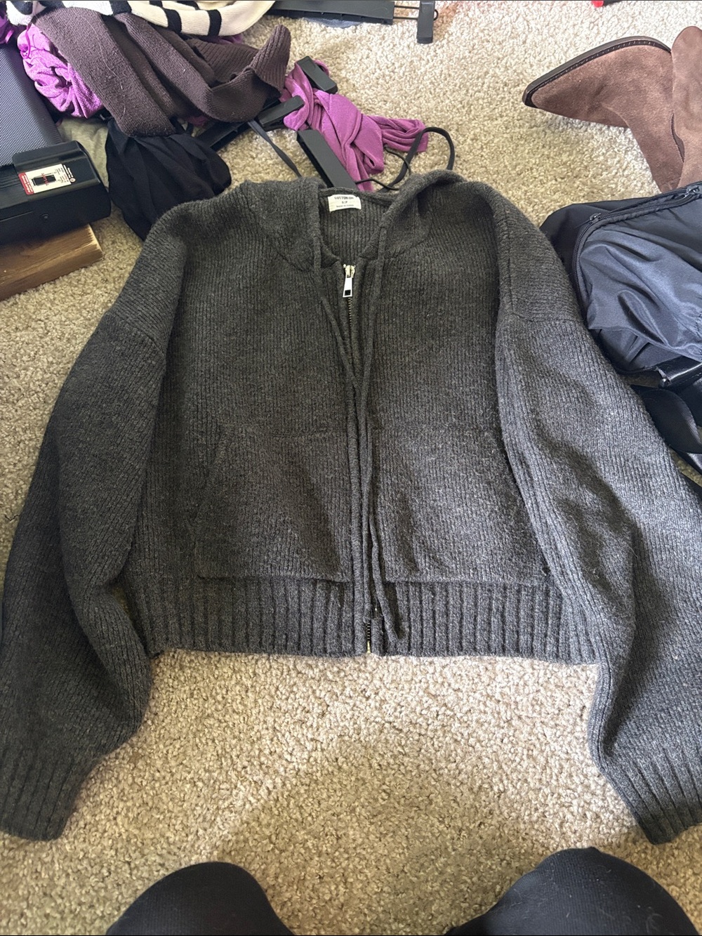 Cotton On Dark Gray Zip-Up Hooded Sweater